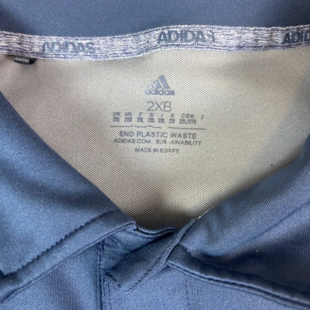 Adidas Mens 2XB Performance‎ Polo Shirt Navy Blue Grey Colorblock Short Sleeve